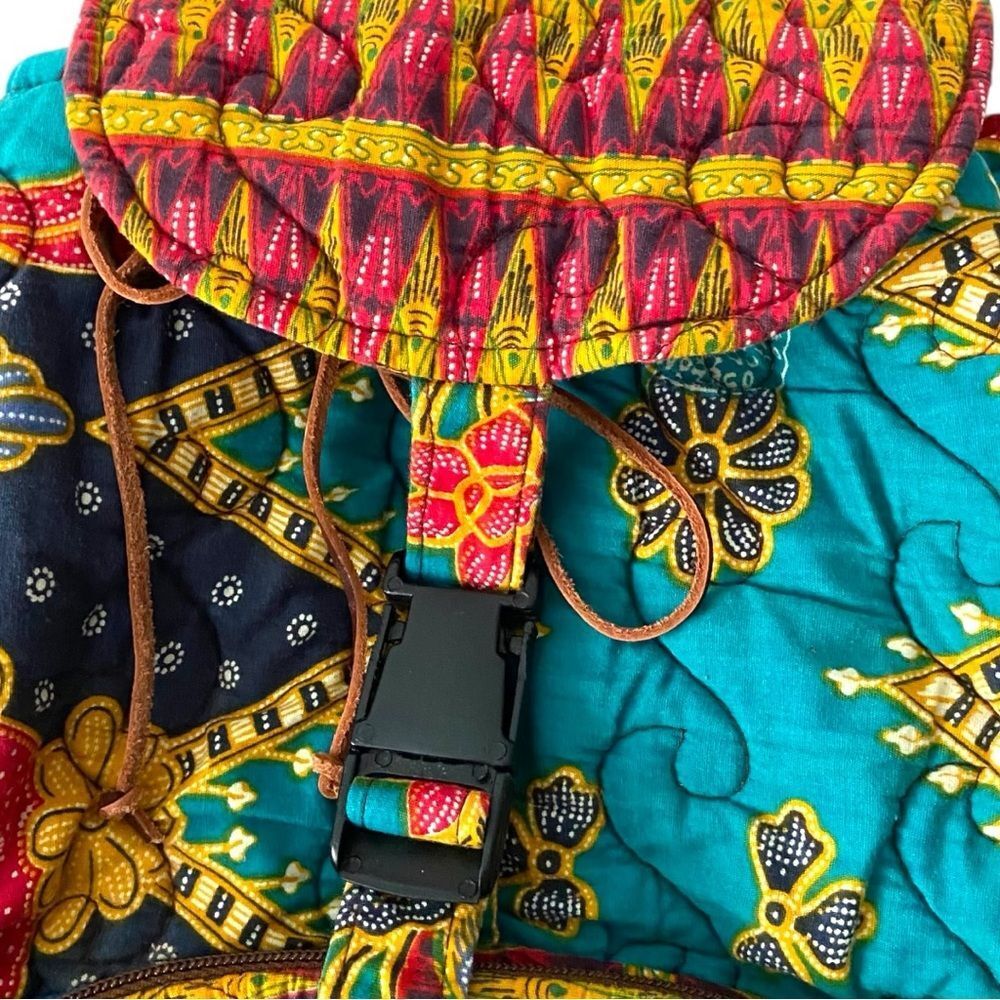 Quilted Drawstring Colorful Patterned Backpack In… - image 3